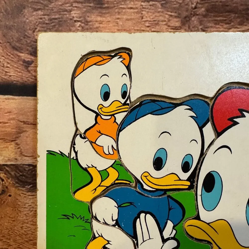 Vintage Playskool Disney Huey Dewey Louie Wooden Puzzle 10 Pieces USA Duck